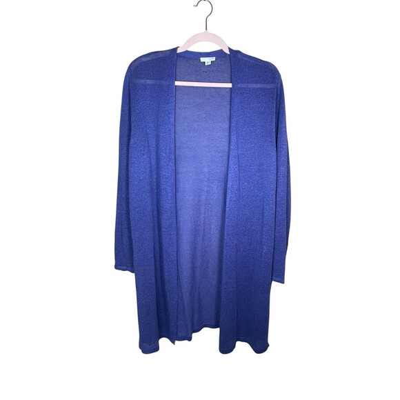 J. Jill Linen Blend Open Front Lightweight Knit Long Line Cardigan Blue Size L - Picture 1 of 11